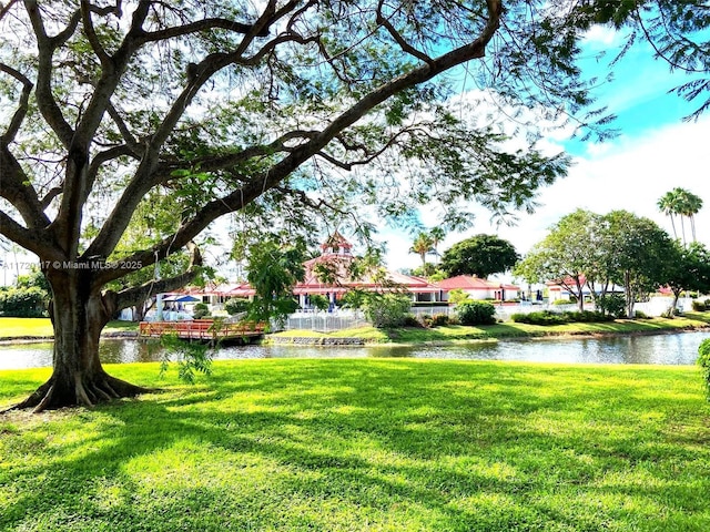 view of yard with a water view