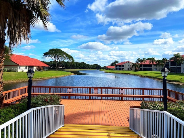 wooden deck with a water view