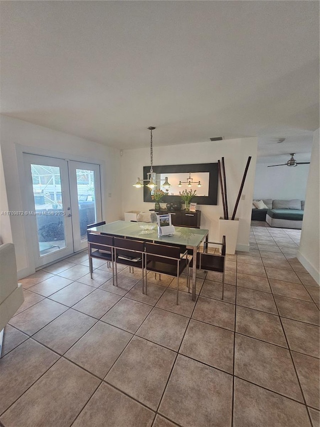 14461 SW 152nd Ct, Miami, FL 33196 - dining room with french doors, a ceiling fan, light tile patterned flooring, and visible vents