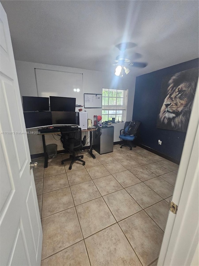 14461 SW 152nd Ct, Miami, FL 33196 - office with tile patterned floors, ceiling fan, baseboards, and a textured ceiling