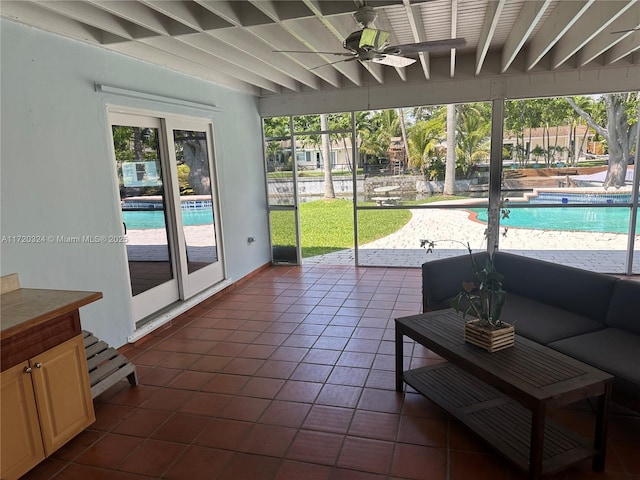 9920 SW 194th St, Cutler Bay, FL 33157 - sunroom featuring ceiling fan and an outdoor hangout area