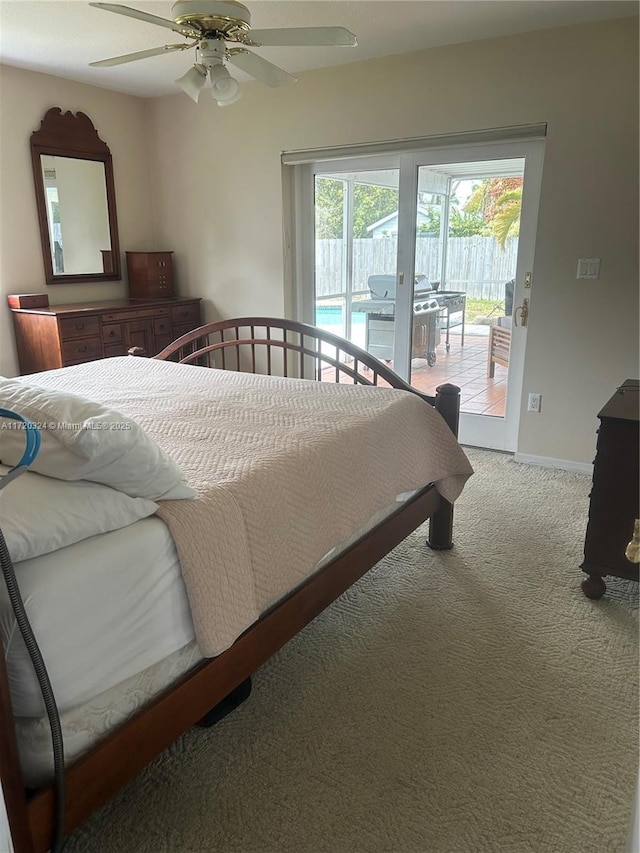 9920 SW 194th St, Cutler Bay, FL 33157 - carpeted bedroom with access to outside, baseboards, and ceiling fan