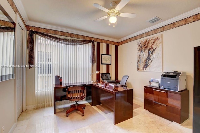 6139 Via Venetia S, Delray Beach, FL 33484 - office space with crown molding and ceiling fan