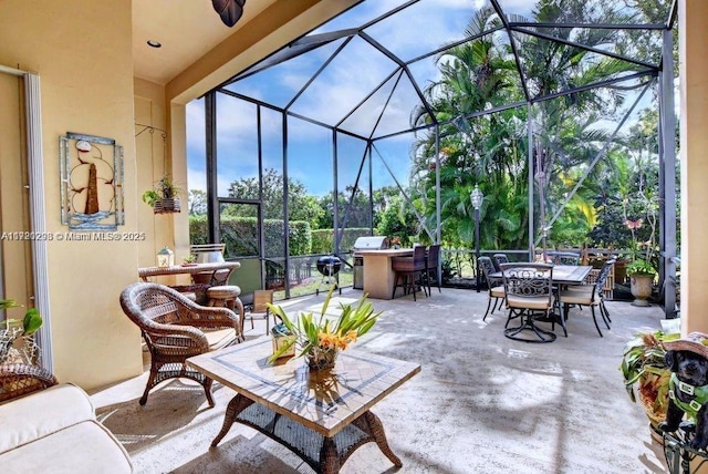 6139 Via Venetia S, Delray Beach, FL 33484 - view of patio / terrace featuring outdoor dining area and glass enclosure