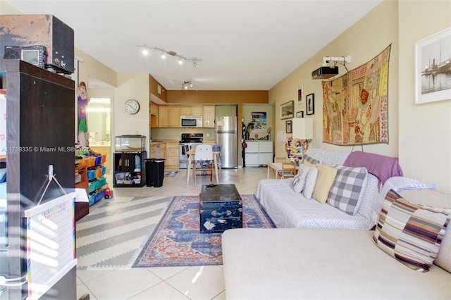 living room featuring light tile patterned floors