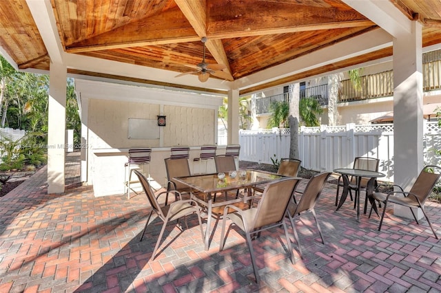 view of patio with a gazebo and ceiling fan