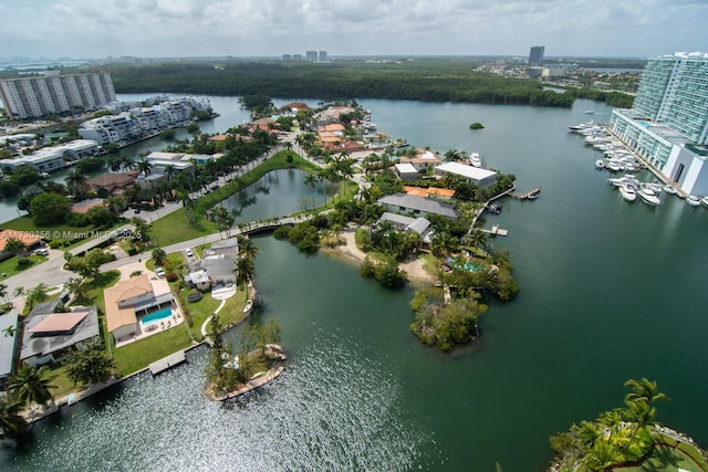 bird's eye view featuring a water view