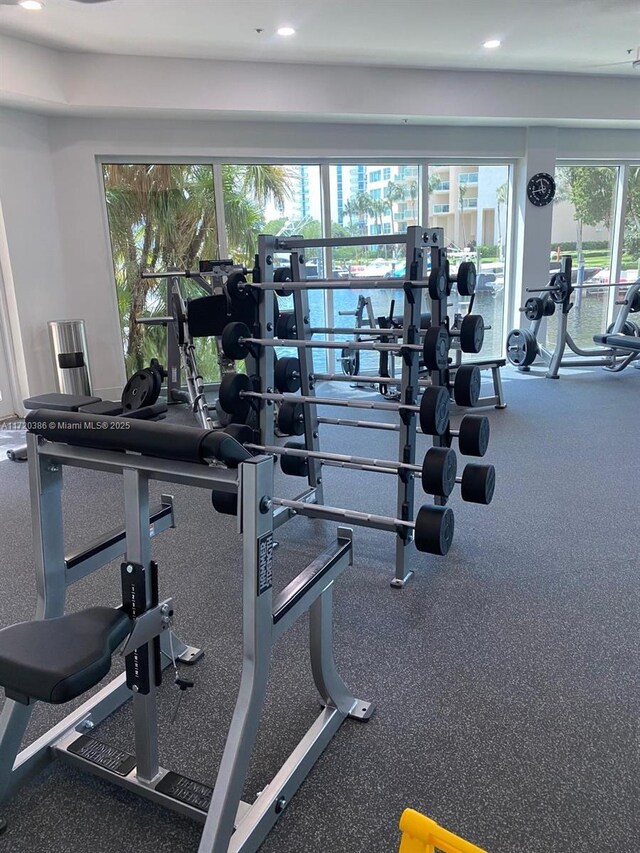 3340 NE 190th St Unit 1101, Aventura, FL 33180 - exercise room with plenty of natural light and recessed lighting