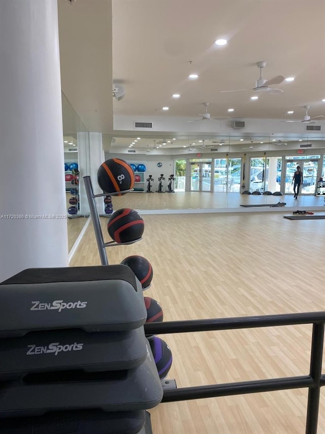 3340 NE 190th St Unit 1101, Aventura, FL 33180 - gym featuring wood finished floors, recessed lighting, and ceiling fan