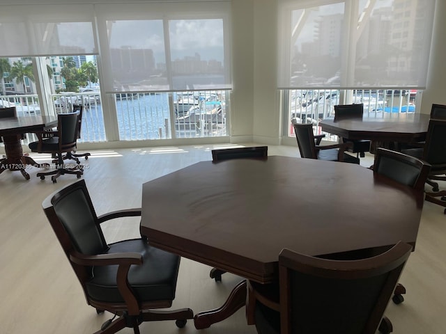 3340 NE 190th St Unit 1101, Aventura, FL 33180 - dining space with wood finished floors, a city view, a desk, and expansive windows