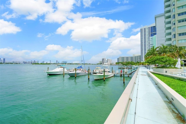 dock area featuring a water view