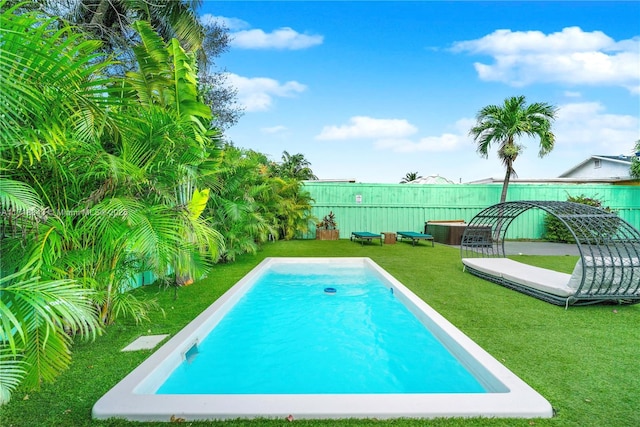 view of pool with a yard