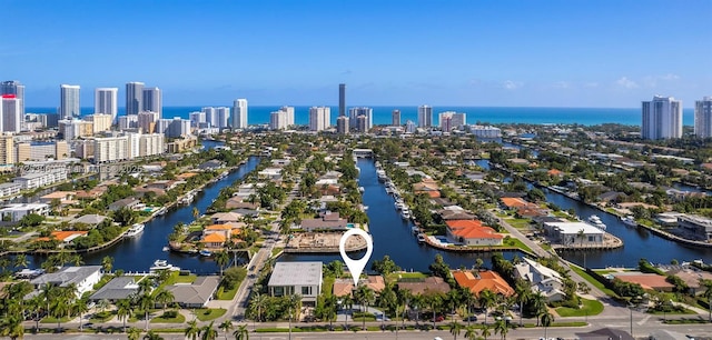 aerial view with a water view