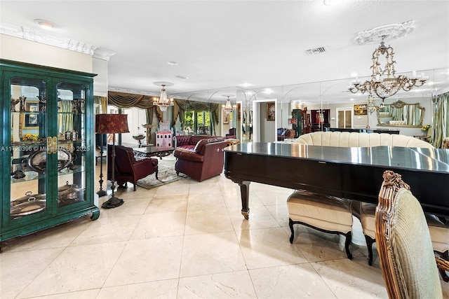 misc room featuring a notable chandelier and ornamental molding