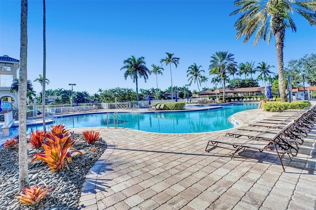 view of swimming pool with a patio