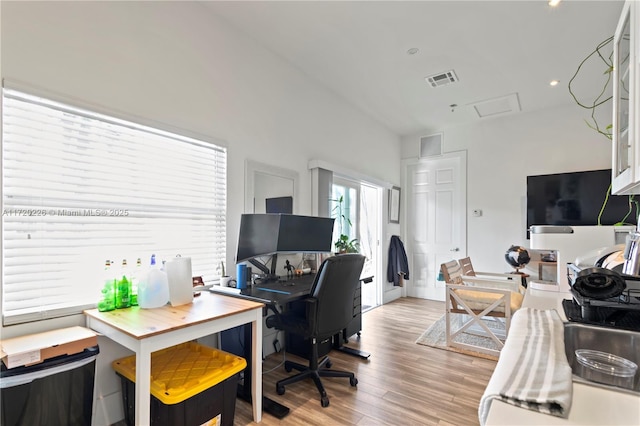 home office featuring light wood-type flooring