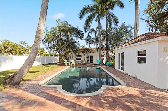 view of swimming pool featuring a patio area