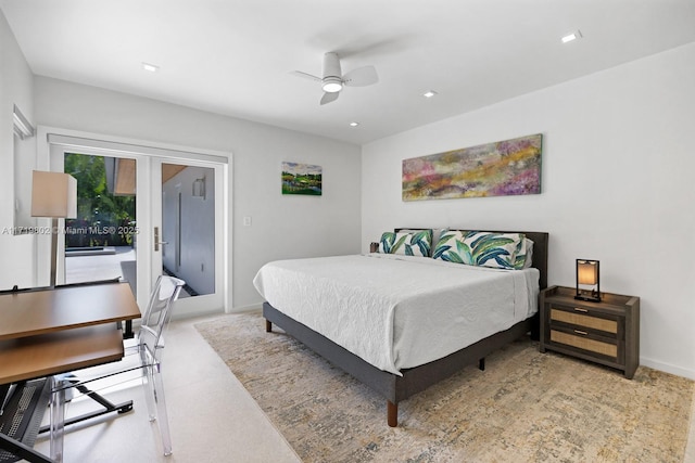 4144 Pinta Ct, Coral Gables, FL 33146 - bedroom featuring ceiling fan, baseboards, french doors, and recessed lighting