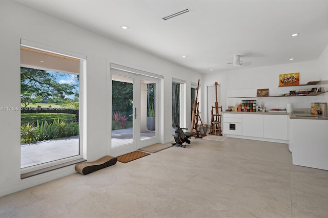4144 Pinta Ct, Coral Gables, FL 33146 - interior space with ceiling fan, french doors, visible vents, and recessed lighting