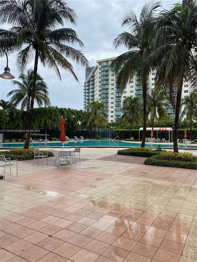 view of swimming pool with a patio area