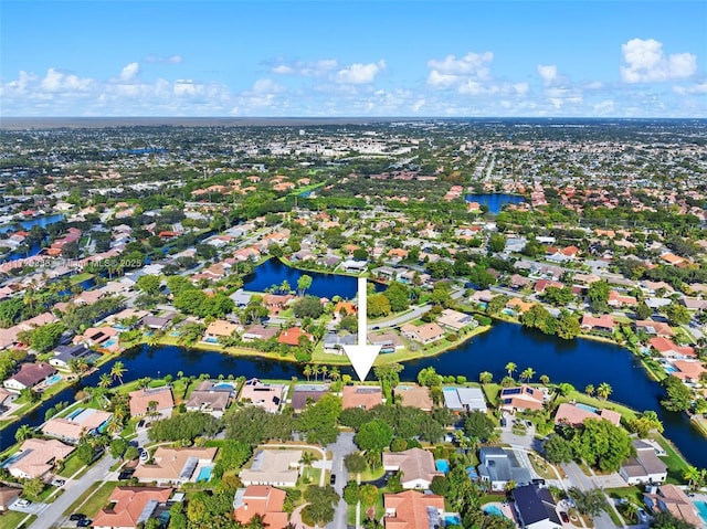 bird's eye view featuring a water view