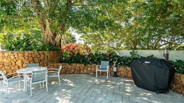 view of patio / terrace featuring outdoor dining area, area for grilling, and fence private yard