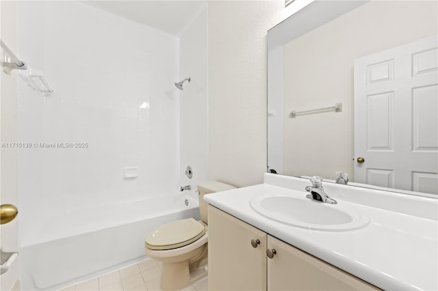 full bathroom featuring tile patterned flooring, vanity, toilet, and shower / tub combination