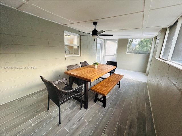 dining room with ceiling fan