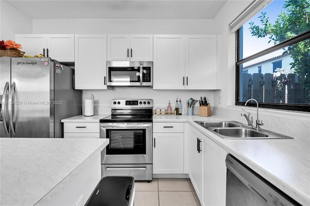 kitchen with white cabinets, sink, and appliances with stainless steel finishes