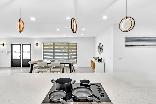 kitchen with hanging light fixtures