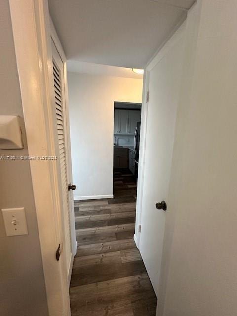 hall featuring dark wood-type flooring