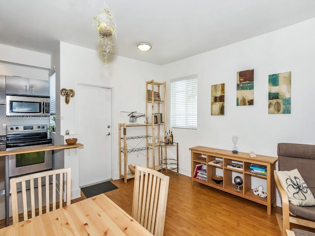 kitchen with hardwood / wood-style flooring and stainless steel appliances