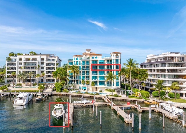 dock area with a water view