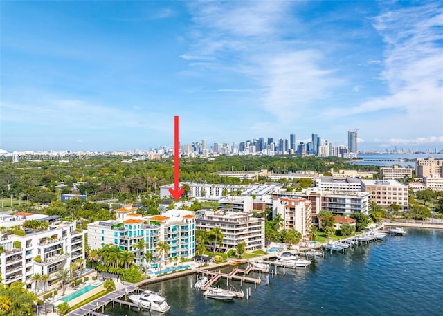 bird's eye view featuring a water view