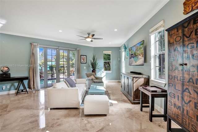 living area featuring recessed lighting and a wealth of natural light