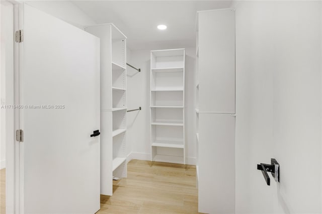 spacious closet featuring light wood-type flooring