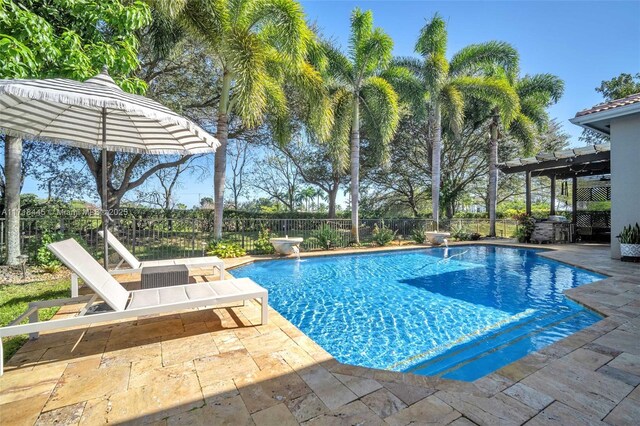 view of pool featuring pool water feature and a patio area