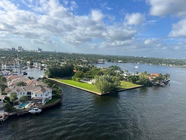 bird's eye view featuring a water view