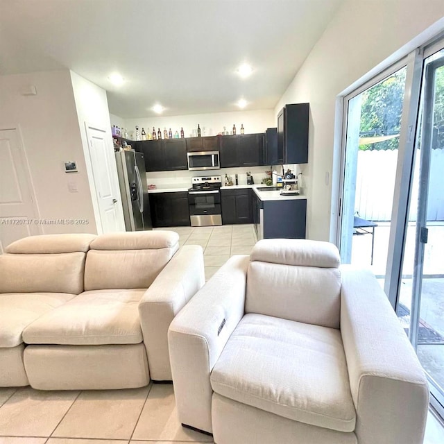 tiled living room with sink