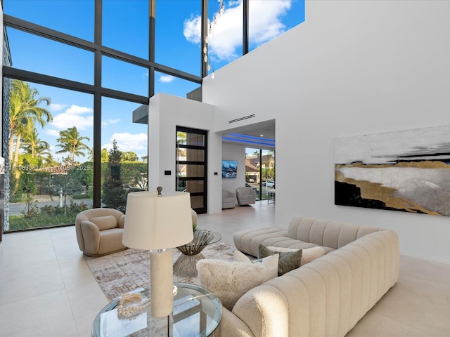 view of tiled living area