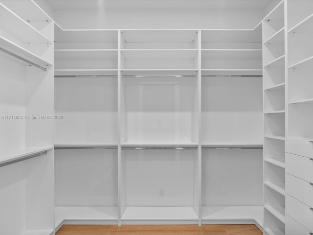 walk in closet with wood finished floors