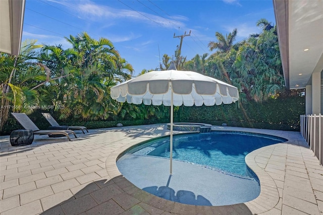 view of swimming pool with a patio and an in ground hot tub