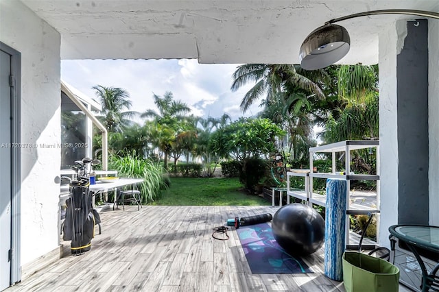 20416 NE 34th Ct Unit 17, Aventura, FL 33180 - wooden terrace featuring a lawn and grilling area