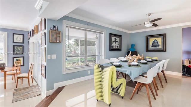 1524 39th St, West Palm Beach, FL 33407 - dining area featuring ornamental molding and ceiling fan