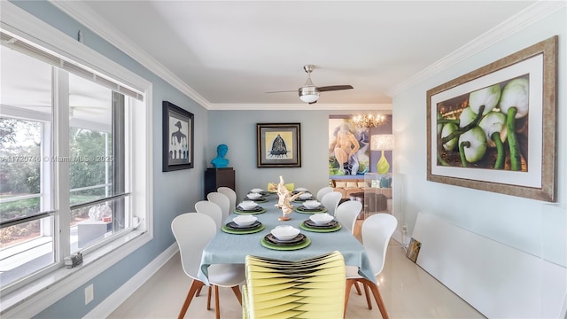 1524 39th St, West Palm Beach, FL 33407 - dining space featuring ornamental molding, baseboards, and ceiling fan