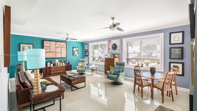 1524 39th St, West Palm Beach, FL 33407 - living room featuring ceiling fan and crown molding
