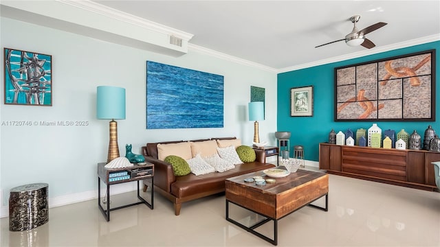 1524 39th St, West Palm Beach, FL 33407 - living area featuring crown molding and ceiling fan