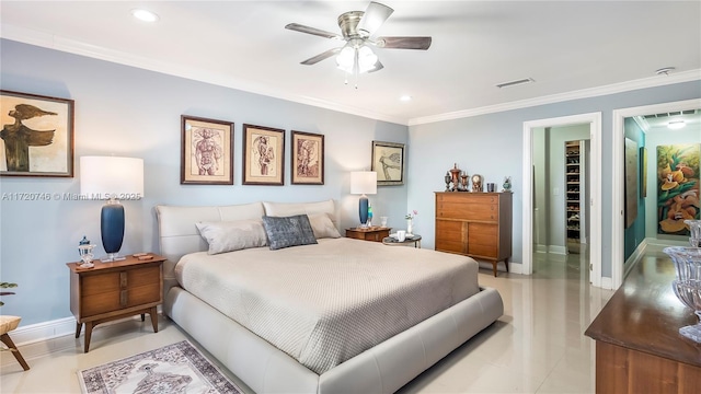 1524 39th St, West Palm Beach, FL 33407 - bedroom featuring crown molding, recessed lighting, baseboards, and ceiling fan