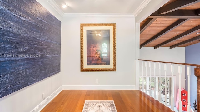 1524 39th St, West Palm Beach, FL 33407 - hallway with wood finished floors and ornamental molding