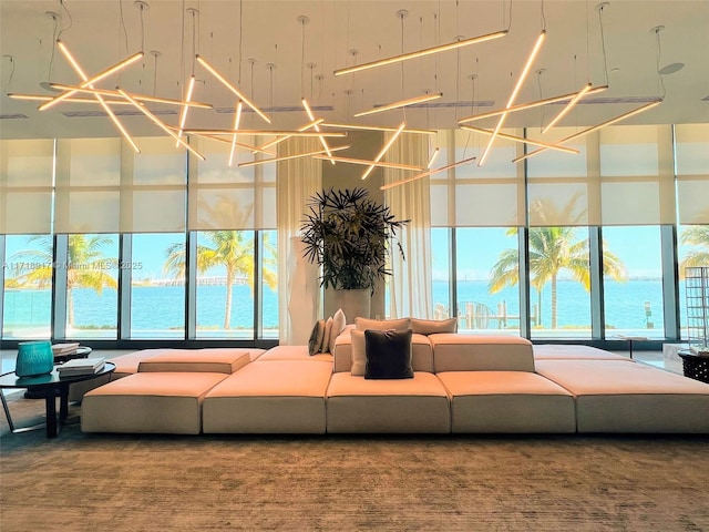 community lobby with a water view